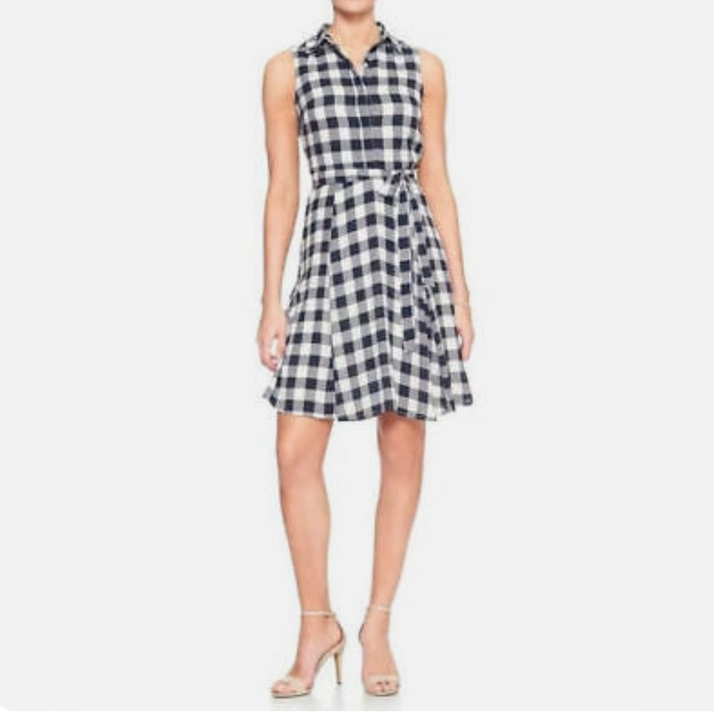 Banana Republic White and Navy Plaid Dress - Size 10